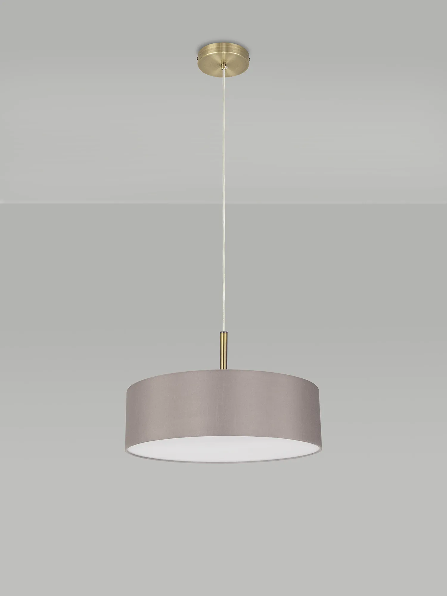Baymont 45cm 3 Light Pendant Antique Brass, Grey/White DK0708  Deco Baymont AB GR